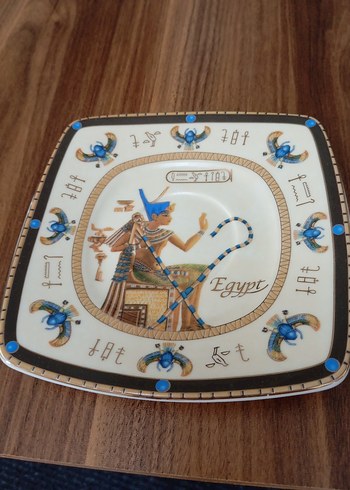 American Vintage Altın Detaylı Antik Mısır Desenli Tabak