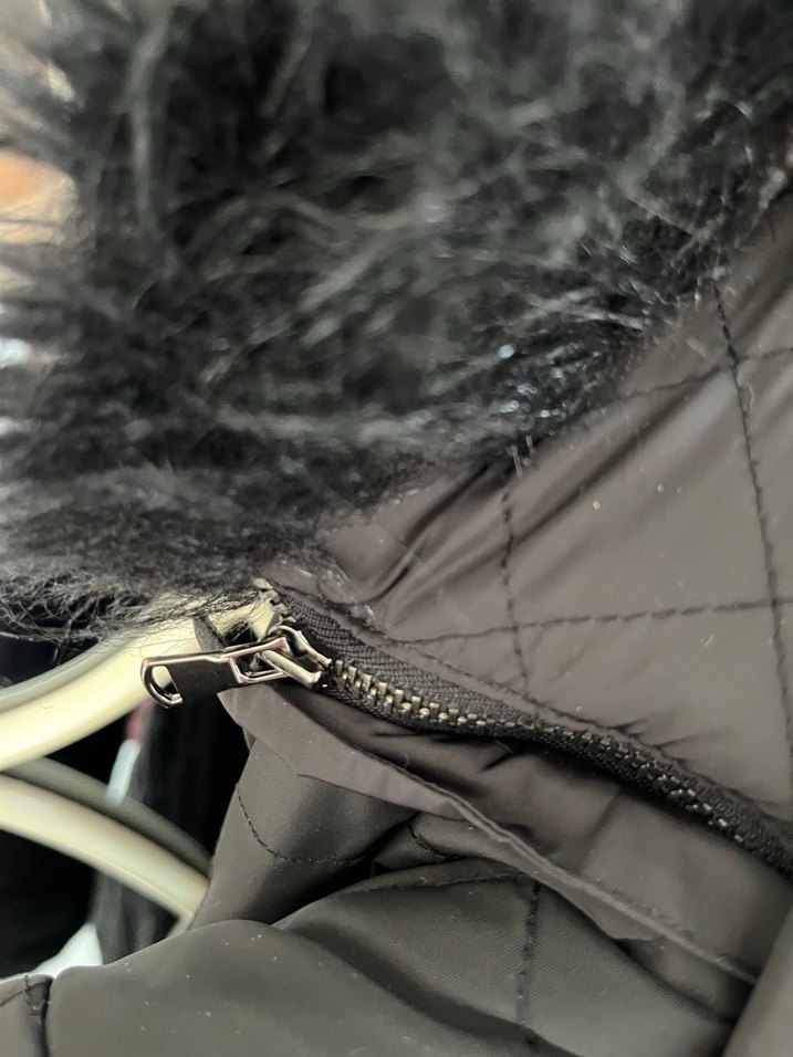 Siyah Kadın Midi Mont, Kürklü Kapüşonlu — görsel 5/6