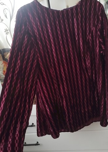 Diğer Bordo Pilili Uzun Kollu Kadın Bluz