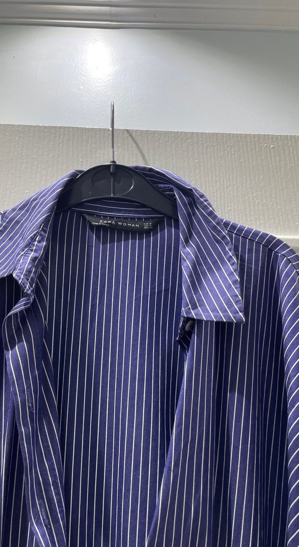 Kemerli, Uzun Kollu çizgili gömlek elbise - Görsel 2