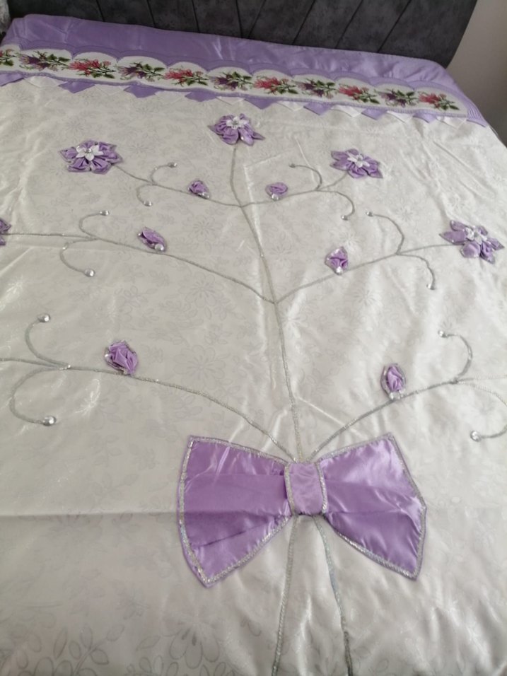 Mor Nakışlı Pastel Yatak Örtüsü - Görsel 5