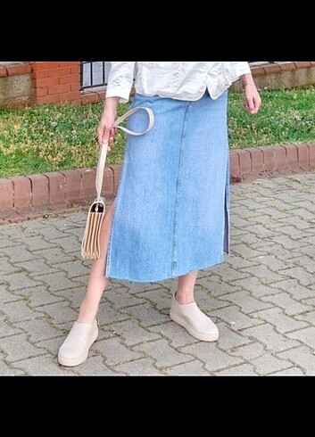 Denim kot midi etek