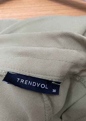 Trendyol & Milla Kadın Haki Kumaş Pantolon, Kemerli, Uzun