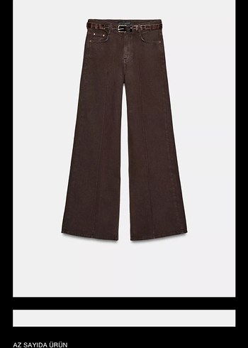 Zara Kemerli Kahverengi Geniş Paça Pantolon - Görsel 4