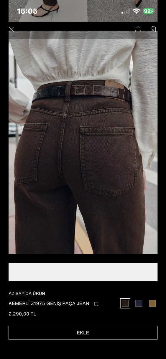 Zara Kemerli Kahverengi Geniş Paça Pantolon - Görsel 3