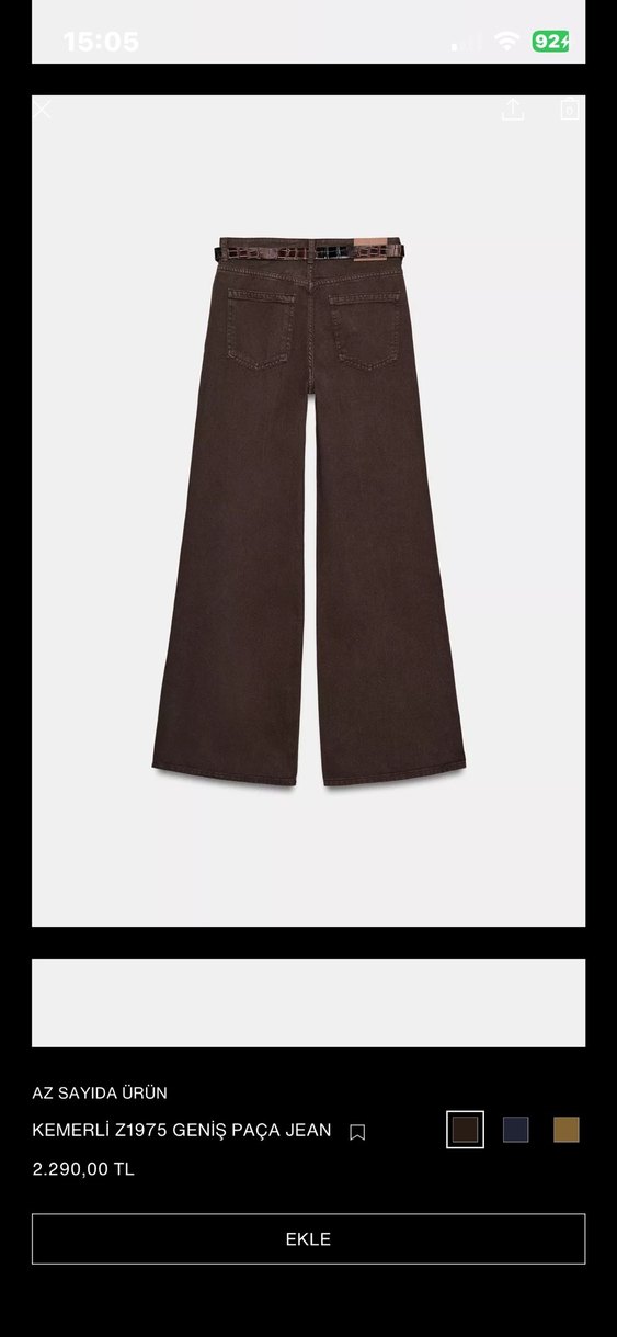 Zara Kemerli Kahverengi Geniş Paça Pantolon - Görsel 5