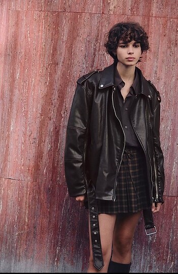 s Beden Zara oversize suni deri biker ceket