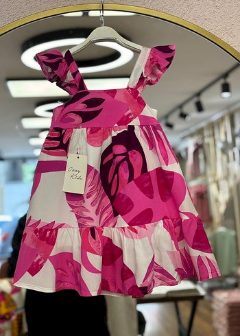 Kız Çocuk Pembe Desenli Fırfırlı Elbise