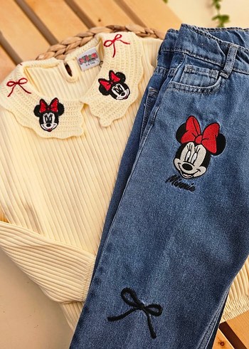 Zara Nakışlı Örgü Beyaz Bebek Kız Takımı Mickey mouse