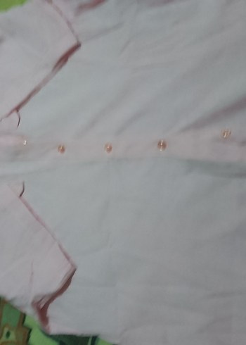 Pembe mavi Kısa Kollu Keten Gömlek - Görsel 3