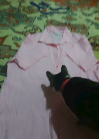 Pembe mavi Kısa Kollu Keten Gömlek - Görsel 2