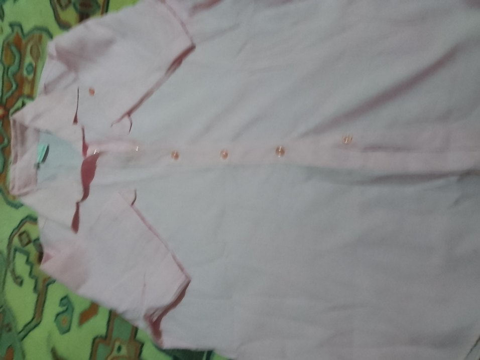 Pembe mavi  Kısa Kollu Keten Gömlek - Görsel 3