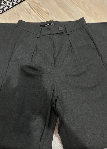 xs Beden Gri Keten Düğmeli Kumaş Kadın Pantolon