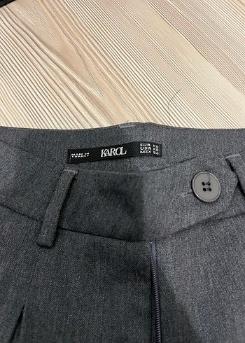 Zara Gri Keten Düğmeli Kumaş Kadın Pantolon