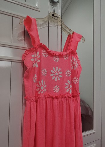 Kız Çocuk Pembe Baskılı Volanlı Elbise - Görsel 2