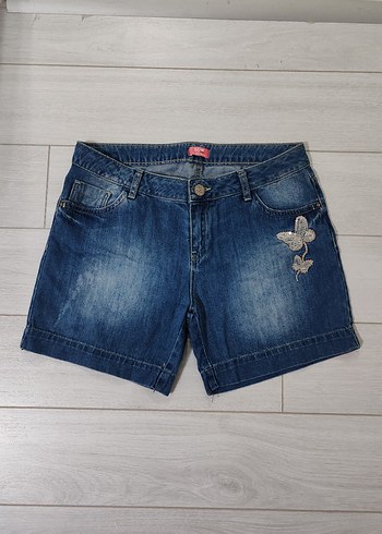 Nakışlı Düğmeli Çocuk Kot Şort - Görsel 3