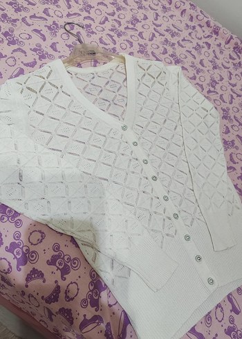 Beyaz Bohem V Yaka Triko Hırka - Görsel 2