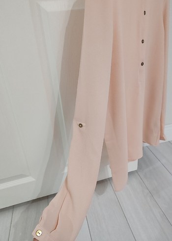 Düğmeli Uzun Kollu Pudra Pembesi Kadın Bluz - Görsel 4