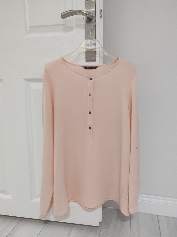 Düğmeli Uzun Kollu Pudra Pembesi Kadın Bluz - Görsel 2