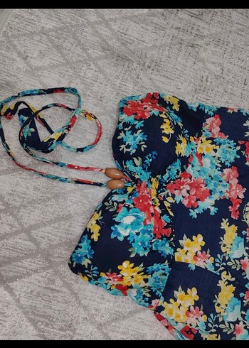 Çiçek Desenli Uzun Straplez Elbise - Görsel 3