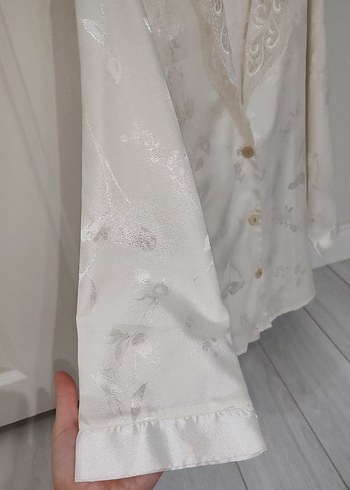 Dantel Detaylı Beyaz Midi Kadın Pijama Takımı - Görsel 8