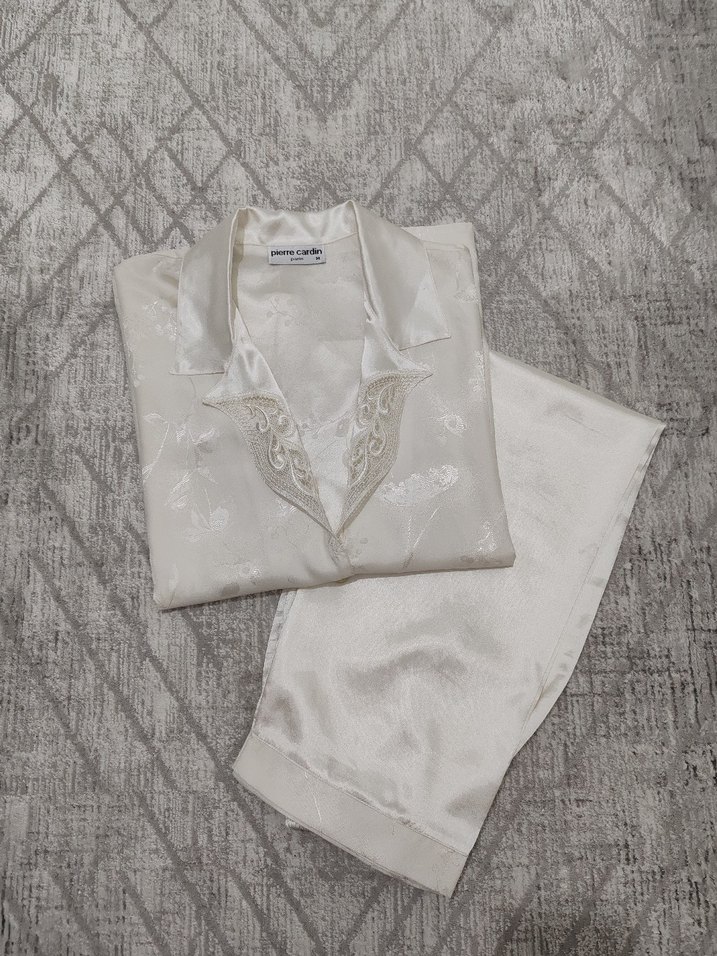 Dantel Detaylı Beyaz Midi Kadın Pijama Takımı - Görsel 3