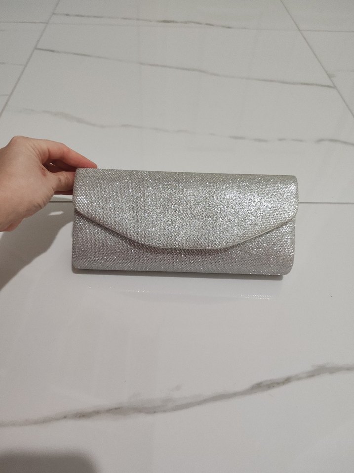 Gri Simli Kadın Abiye Portföy Çanta - Görsel 2