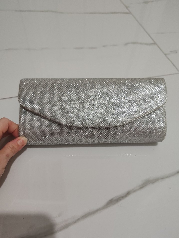 Gri Simli Kadın Abiye Portföy Çanta - Görsel 3