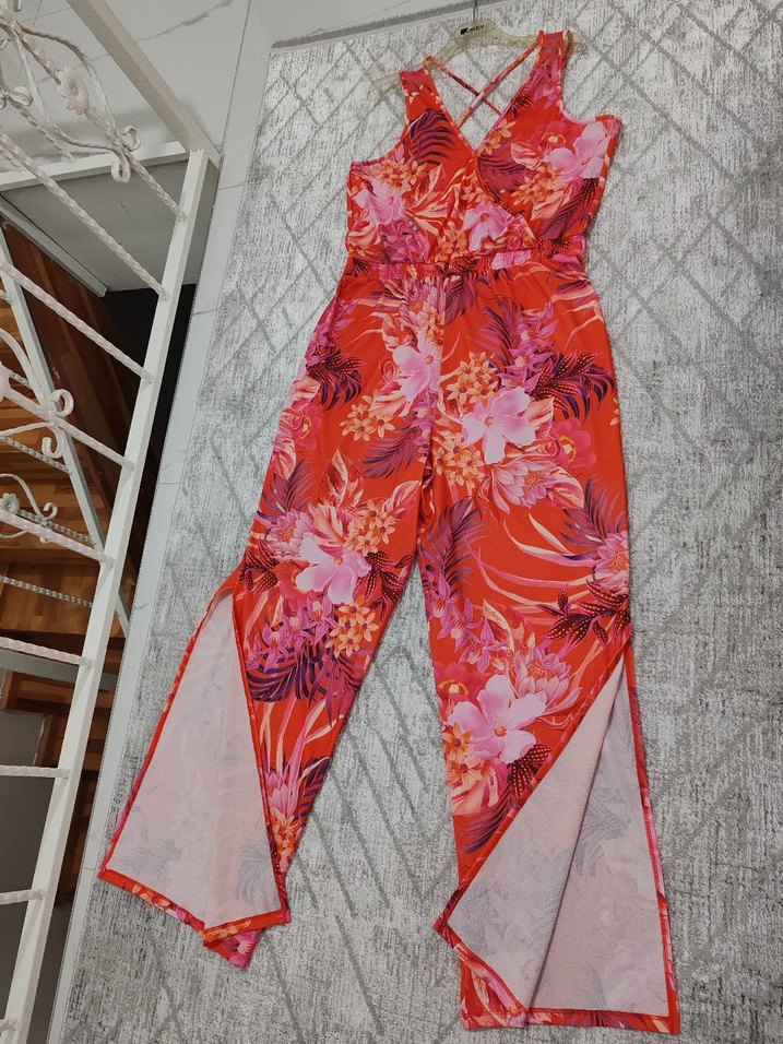 Kadın Çiçek Desenli Uzun Tulum - Görsel 4