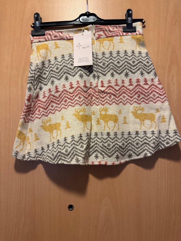 Nakışlı, Bohem Tarz Mini Triko Etek - Görsel 2