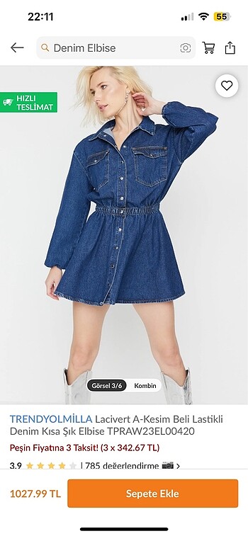 Denim elbise kısa