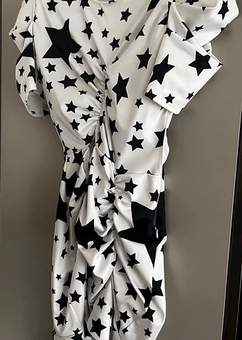 Baskılı Bisiklet Yaka Drapeli Mini Elbise - Görsel 5