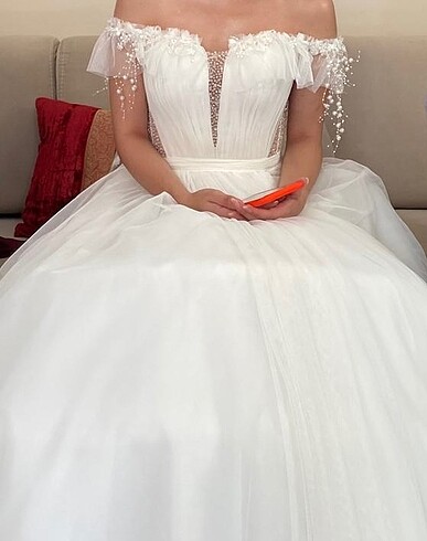 Tül Gelinlik straplez inci detaylı - Görsel 2