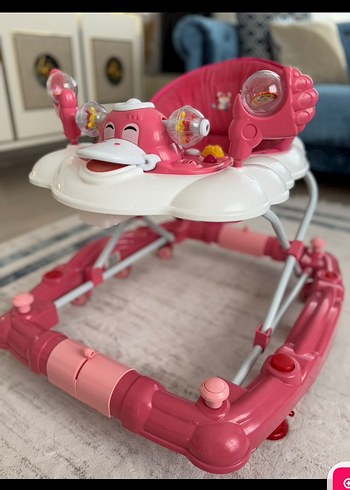 Pembe Renkli Bebek Yürüteci sağlam müzik çalar sallamali