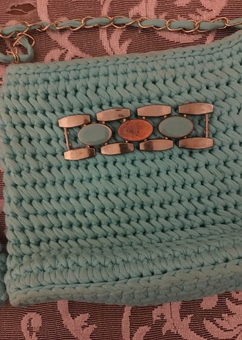 Turkuaz Zincir Detaylı Örgü Kadın Çanta - Görsel 3