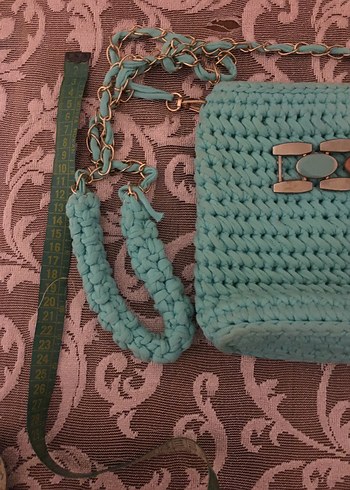 Turkuaz Zincir Detaylı Örgü Kadın Çanta - Görsel 2