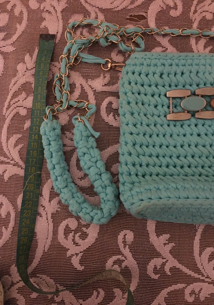 Turkuaz Zincir Detaylı Örgü Kadın Çanta - Görsel 2