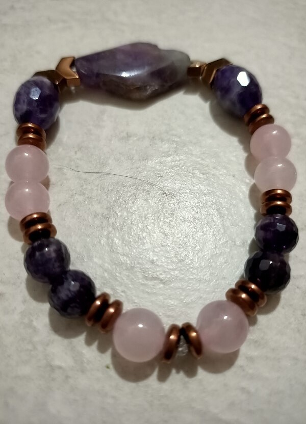 Ametist Pembe Kuvars Hematit Bileklik - Görsel 2