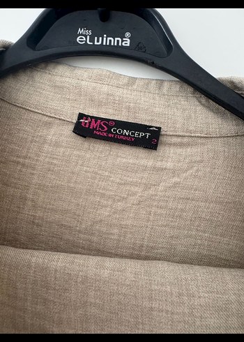 Bej Uzun Kollu Keten Kadın Ceket - Görsel 3