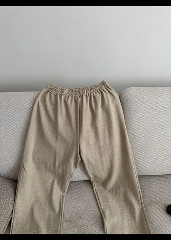 Bej Uzun Kollu Keten Kadın Ceket - Görsel 7