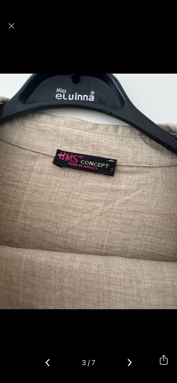 Bej Uzun Kollu Keten Kadın Ceket - Görsel 3