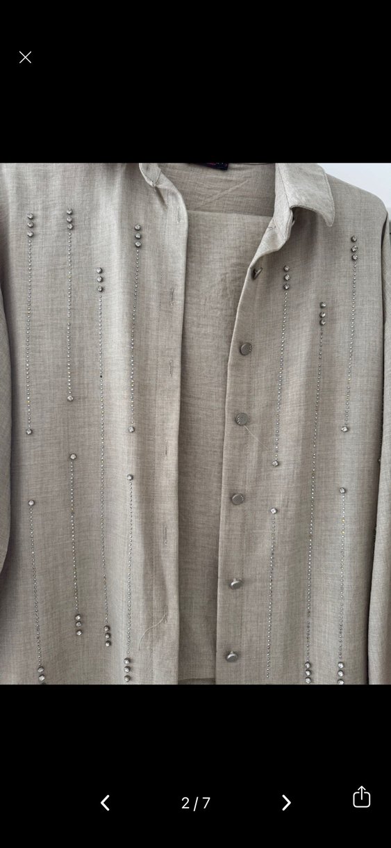 Bej Uzun Kollu Keten Kadın Ceket - Görsel 2