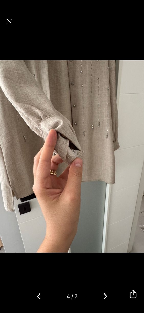 Bej Uzun Kollu Keten Kadın Ceket - Görsel 4