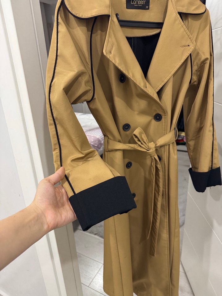 Bej Kadın Uzun Kuşaklı Trençkot - Görsel 4