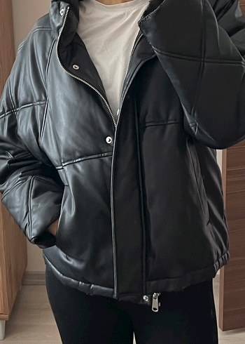 Siyah Deri Kadın Ceket - Görsel 2