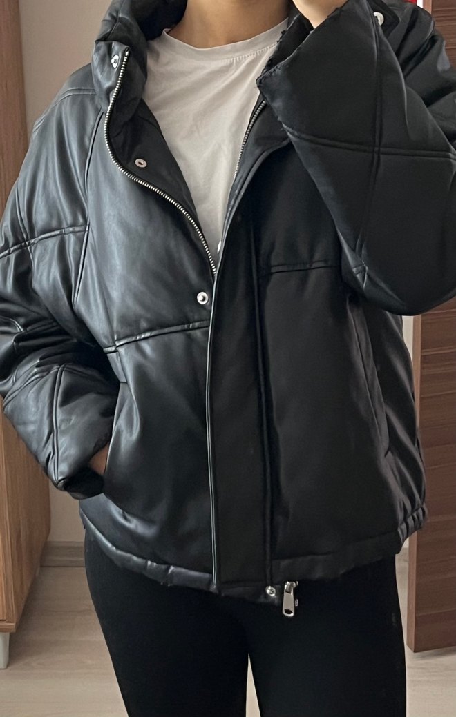 Siyah Deri Kadın Ceket - Görsel 2