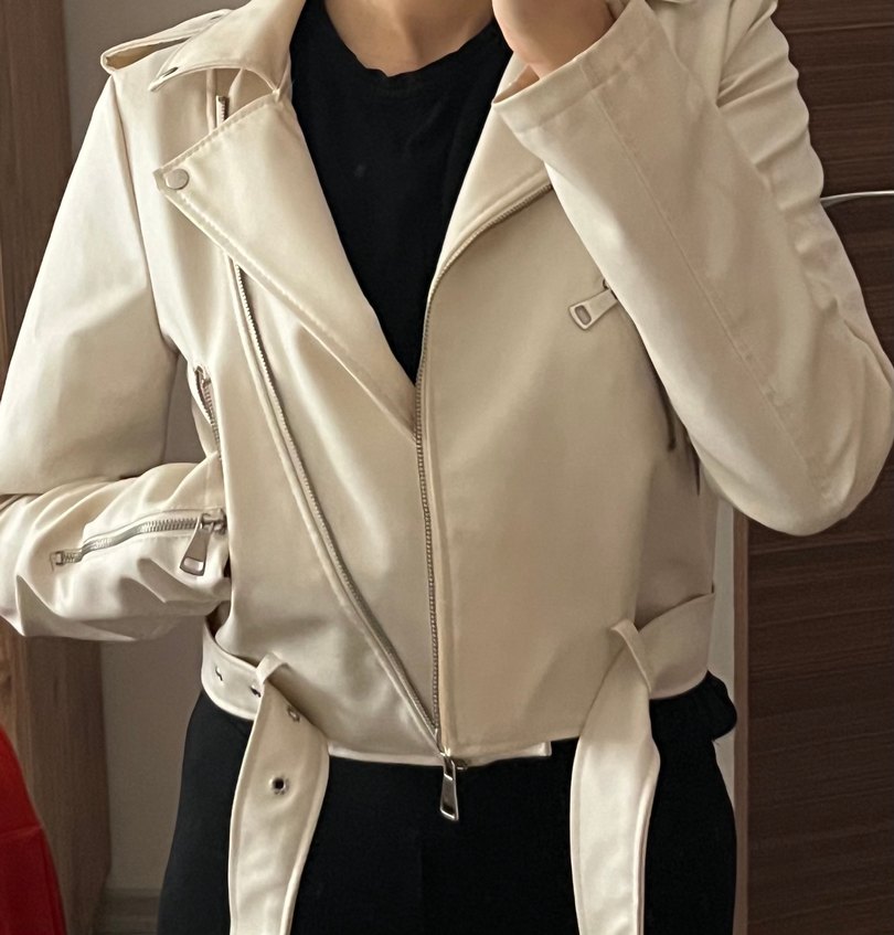 Beyaz Deri Kemerli Kadın Ceket - Görsel 2