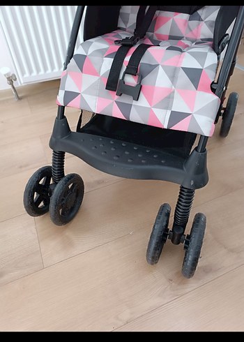 Pembe ve Gri Desenli Bebek Arabası - Görsel 5