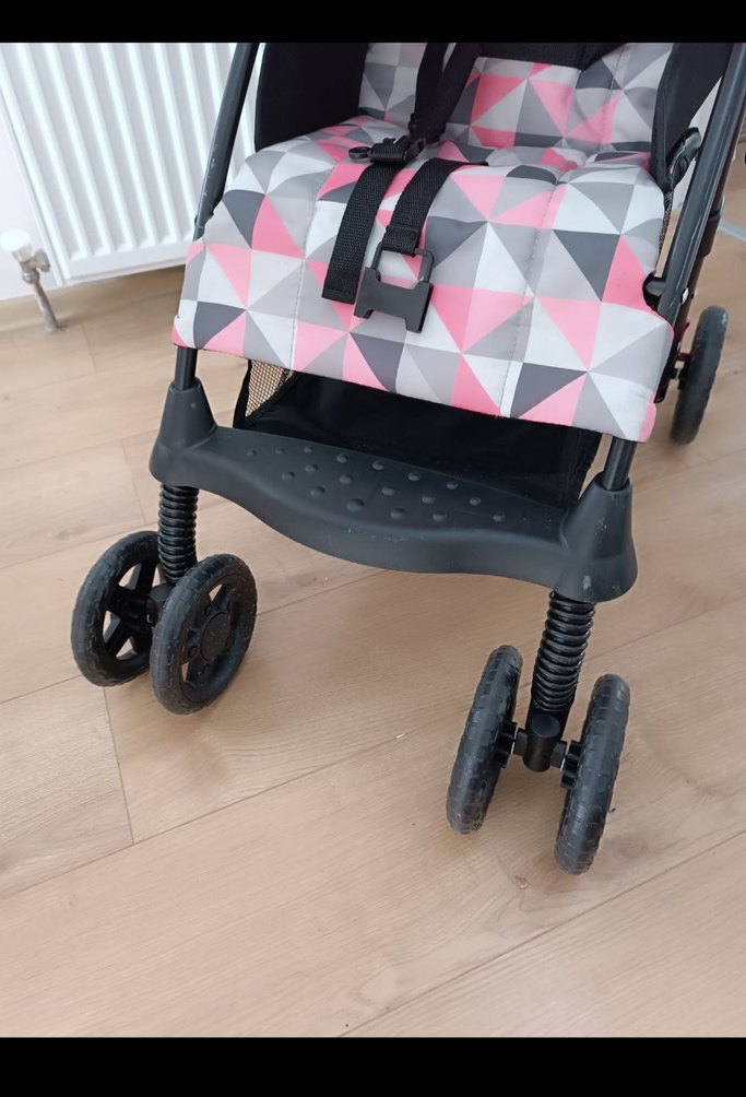 Pembe ve Gri Desenli Bebek Arabası - Görsel 5