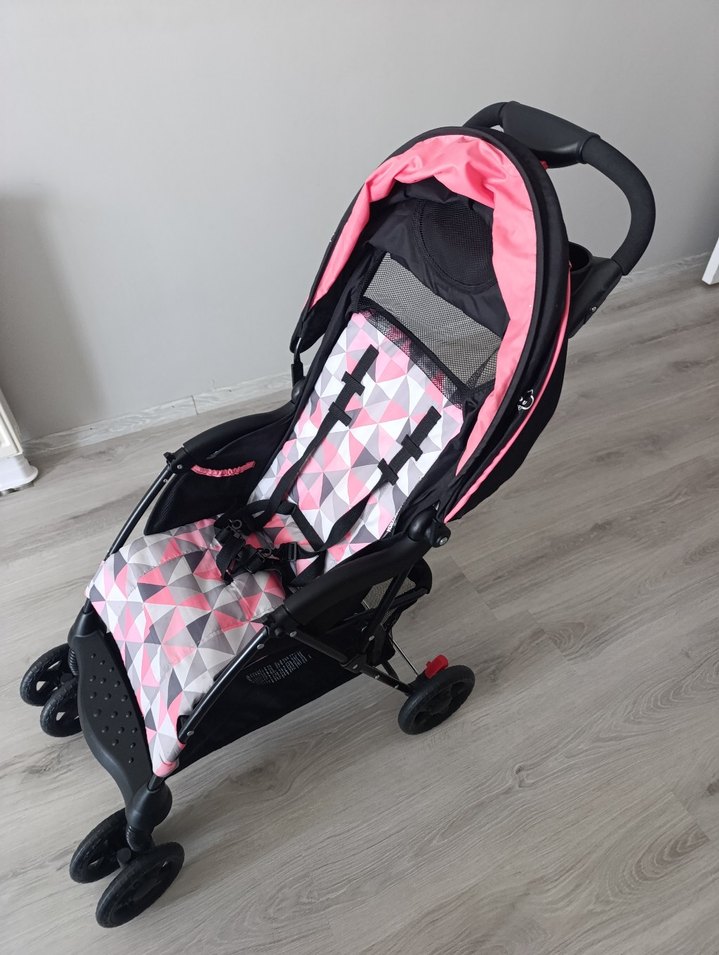 Pembe ve Gri Desenli Bebek Arabası - Görsel 2